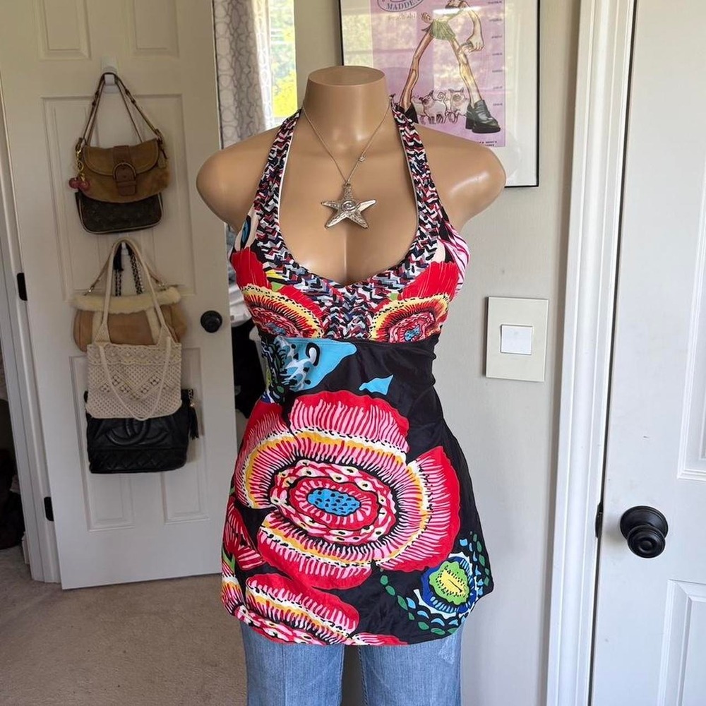 Y2K 2000s avant garde Abstract Floral Halter top